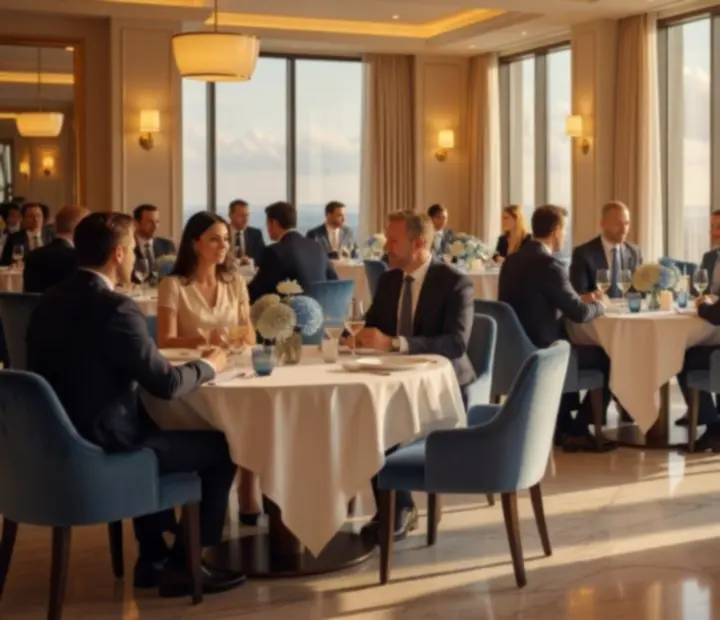 Soirée d'entreprise dans un restaurant lumineux avec ambiance chaleureuse