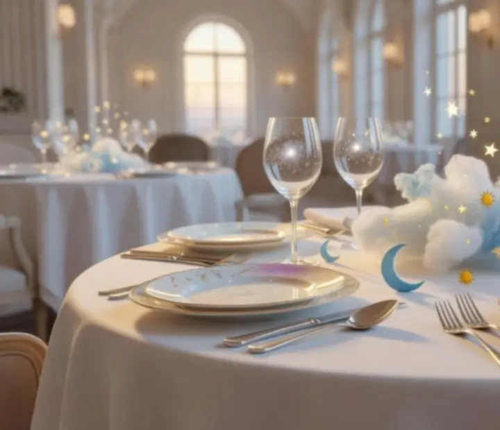 Décoration lumineuse et céleste pour une soirée thématique au sein du restaurant Choix Sorties