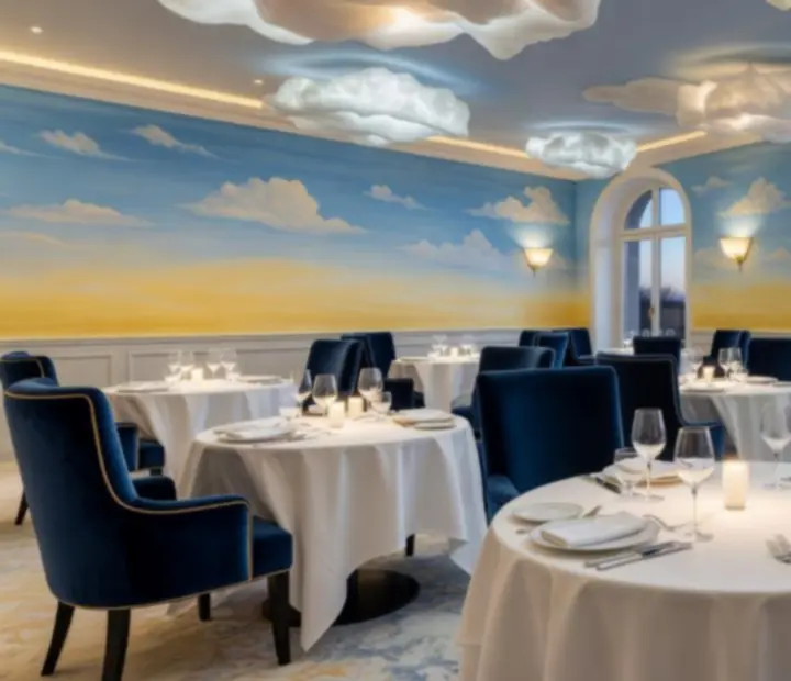 Salle de restaurant lumineuse prête à accueillir une soirée poker conviviale