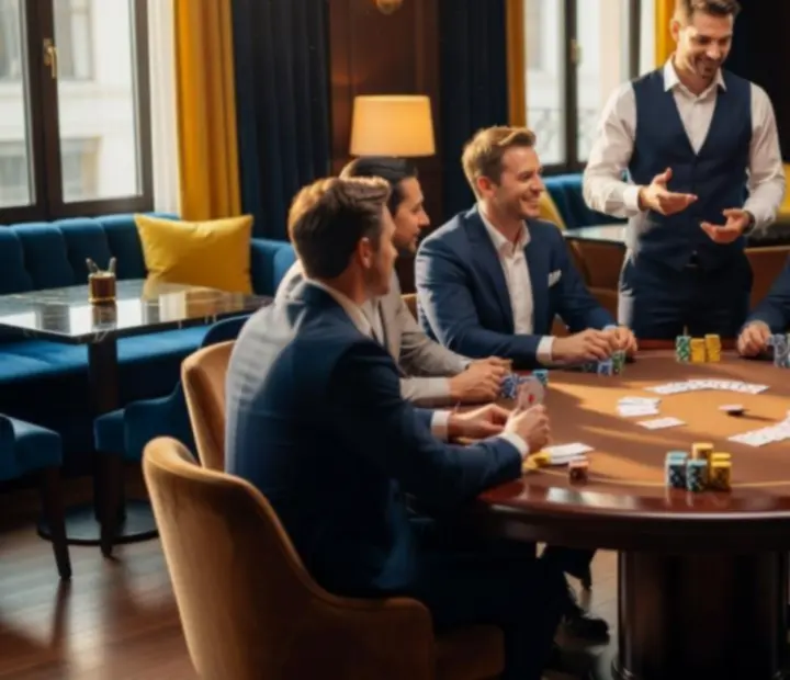 Ambiance de table lors d'une soirée poker offline au restaurant Choix Sorties
