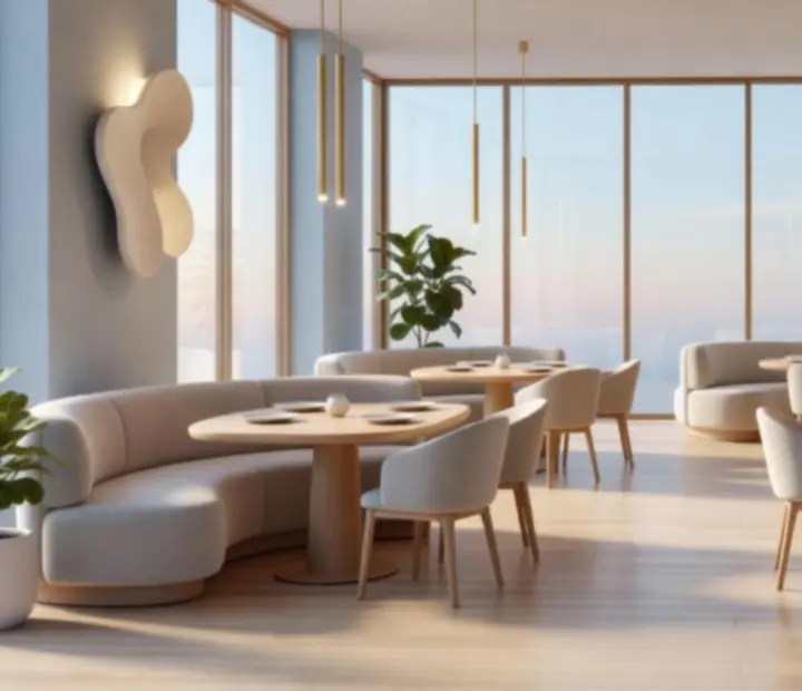 Vue du restaurant Choix Sorties baigné de lumière, prêt pour accueillir un groupe