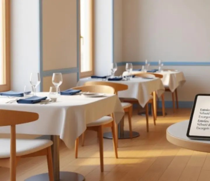 Salle de restaurant gastronomique baignée de lumière