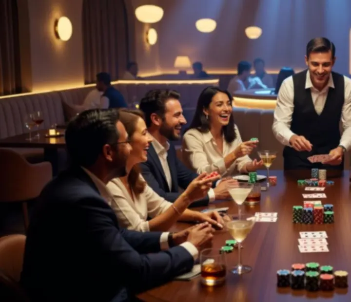 Table de poker d’ambiance avec convives en train de jouer