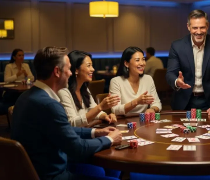 Table de poker offline animée par un hôte dans une ambiance conviviale
