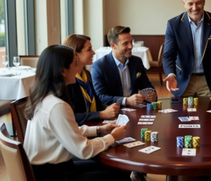 Table de poker d'entreprise animée par un hôte dans un restaurant