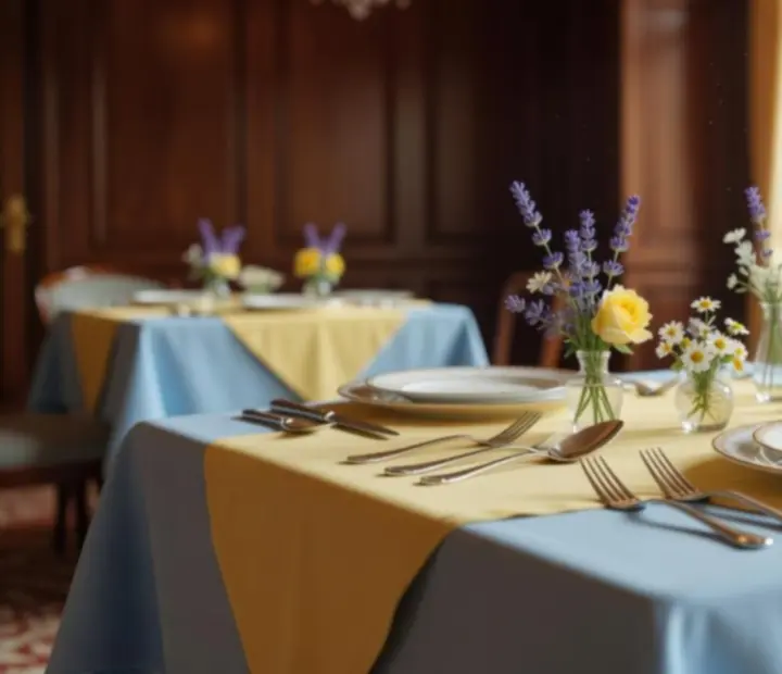 Table préparée pour une soirée privée dans un restaurant élégant.